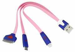 Кабель 3в1 REXANT USB Lightning/30pin/micro USB/PVC/flat/ розовый 0.15м арт. 18-4251 