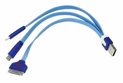 Кабель 3в1 REXANT USB Lightning/30pin/micro USB/PVC/flat/ голубой 0.15 м арт. 18-4255 