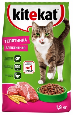 Корм для кошек Kitekat "Телятинка аппетитная" 1,9 кг.